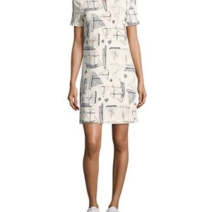 Tory Burch Cream Shift Dress with Navy Nautical Print